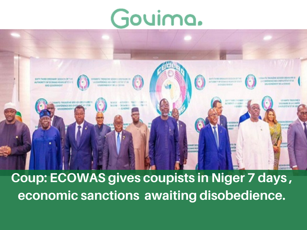 Niger Republic Coup: ECOWAS Gives Coupists 7 Days, Economic Sanctions Awaiting Disobedience