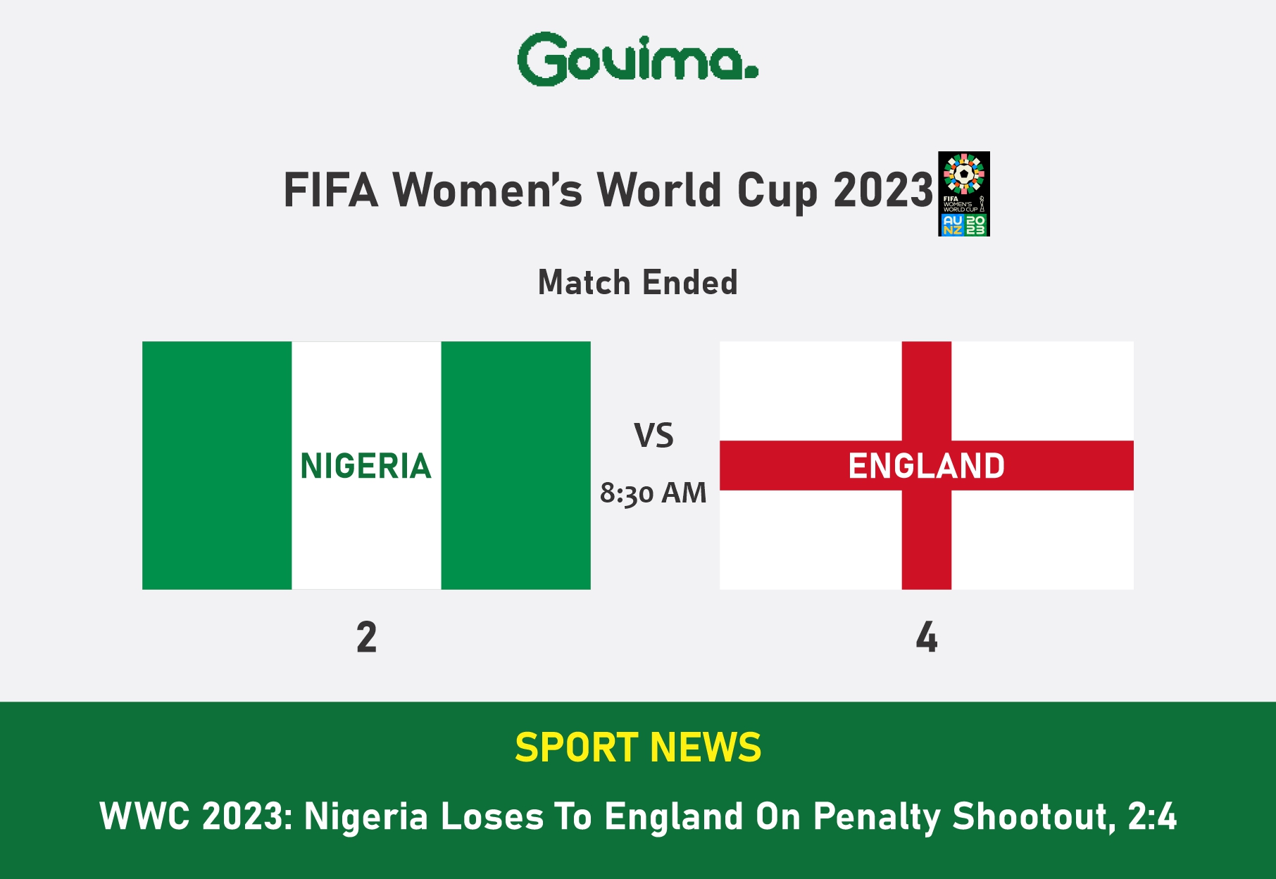 WWC 2023: Nigeria Loses To England On Penalty Shootout, 2:4