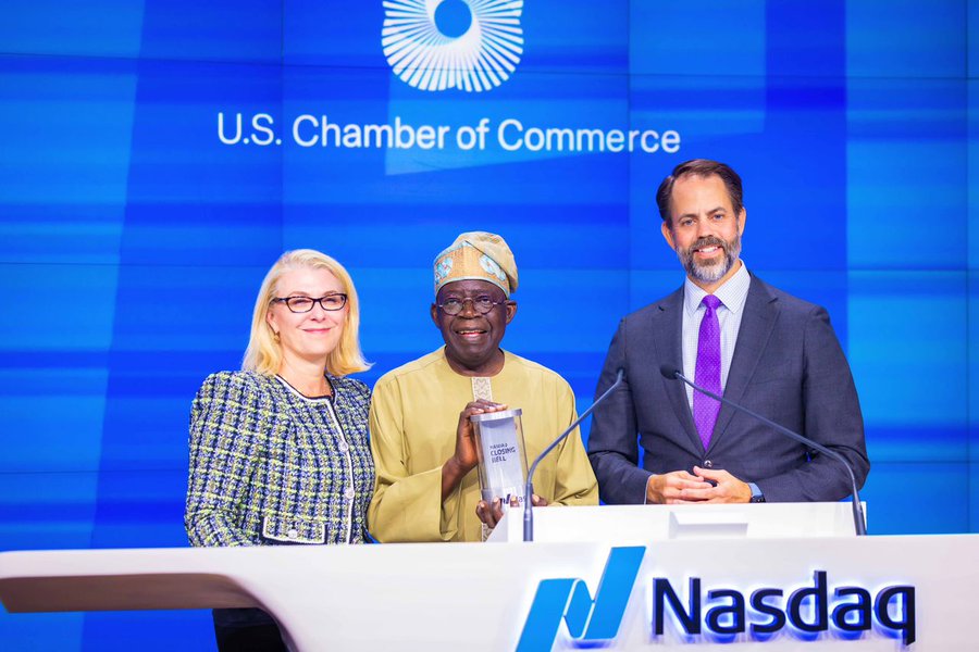 President Bola Tinubu Rings NASDAQ Closing Bell, Inviting Foreign Investment Into Nigeria