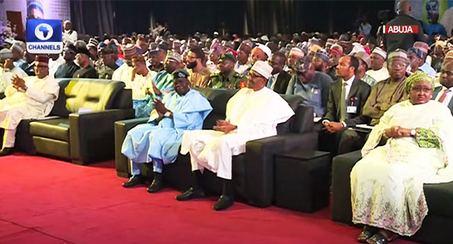 Tinubu, Gowon, And Buhari At ‘Working With Buhari’ Book Launch