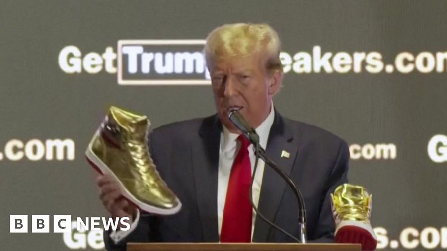 Former President Donald Trump Unveils Trump-Branded Shoes At Sneaker Con In Philadelphia