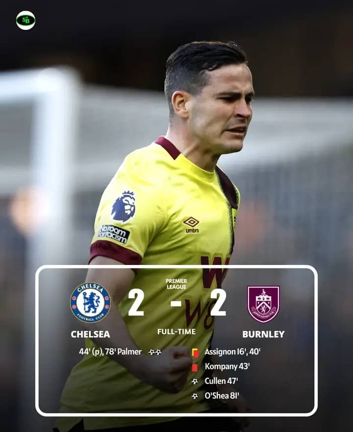 EPL: 10-Men Burnley Earn A Point At Stamford Bridge