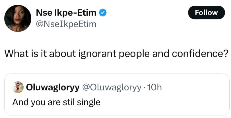 Nse Ikpe-Etim Claps Back at Troll Who Commented on Her Marital Status