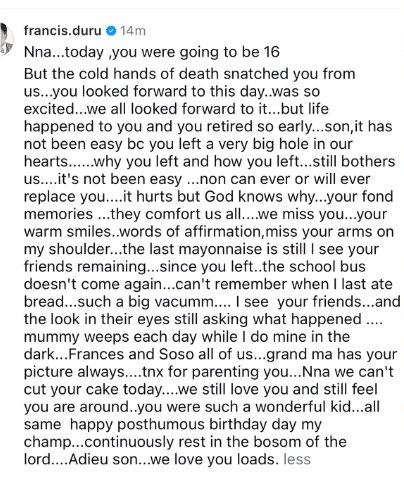 Nollywood Actor Francis Duru Mourns Son On Posthumous 16th Birthday