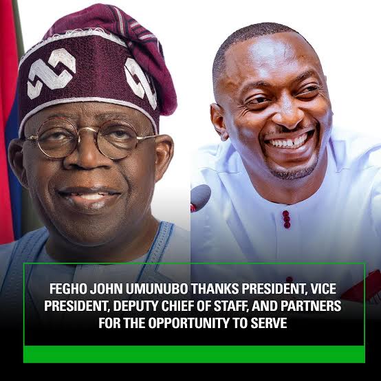 Fegho John Umunubo Expresses Gratitude To President, VP, And Partners For Service Opportunity